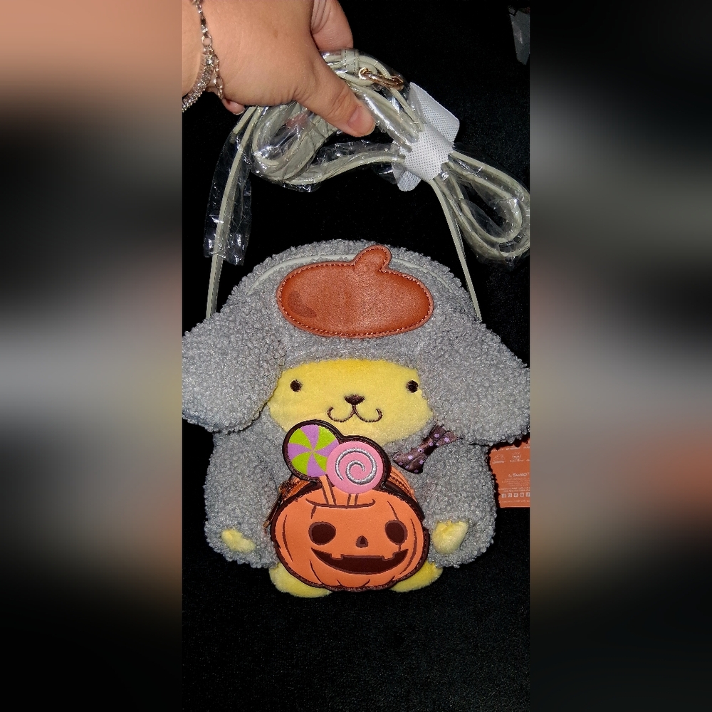 Sanrio Pompompurin Halloween Plush Pumpkin Crossbody Bag New With Tags